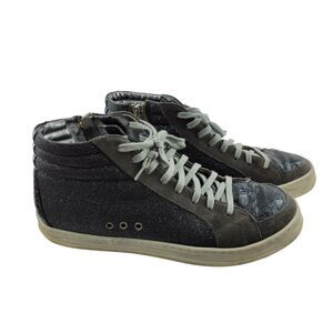 P448 Womens High Top Sneakers Size 40 9-9.5 Gray Suede Glitter Skate Shoes